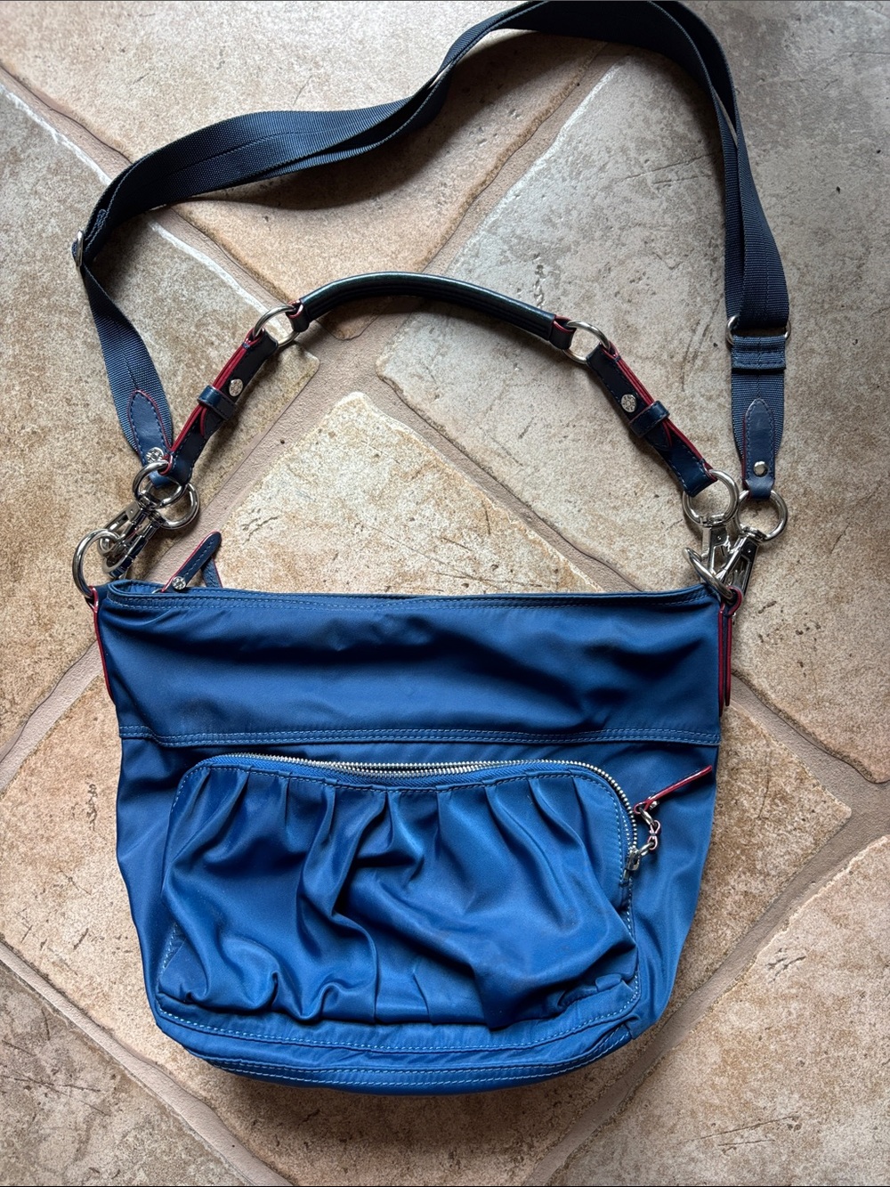 MZ Wallace Stone Blue Women's Crossbody Bag with Gathered Front Pockets
